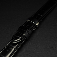 腕時計用 革ベルト 18mm Dバックル仕様 ブラック クロコ型押し